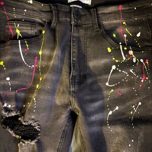 Fashion Nova Black and Pink Skinny Jeans with Artistic Flair